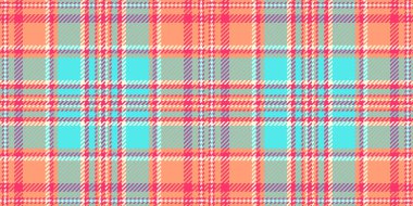 Çok renkli arka plan dokusu, kırsal tartan deseni. Açık somon ve kırmızı renk paletinde pikselsiz tekstil vektör ekoseli.