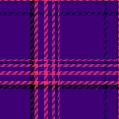 İnce desenli, ekoseli, ilham verici tartan vektör tekstili. Saflık kontrolü arka plan dokusu menekşe ve pembe renk paletinde.