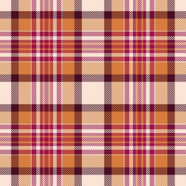 1950 'lerin ekose ekose kumaşı, sonsuz arkaplan dikişsiz kumaşı. Açık ve turuncu renk paletinde giysi dokusu desen kontrolü.