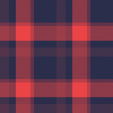 Kusursuz arka plan tartanı, kontur kontrol vektörü. Koyu ve kırmızı renk paletinde ev dokusu ekose kumaş..