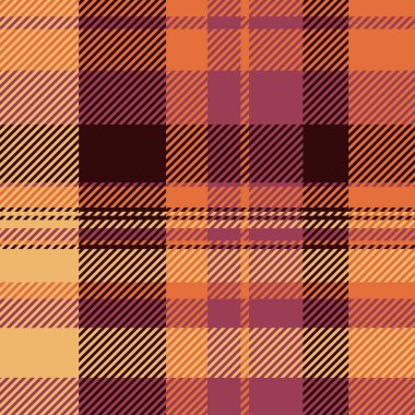 Resimli tartan kumaş kontrolü, diğer tekstil kalıpları. Turuncu ve kırmızı renk paletinde olaylı vektör ekosesiz desen.