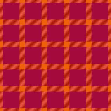 Karnaval tartan deseni deseni, desenli ekose vektör arka planı. Parlak ve kırmızı renk paletinde ergen kumaşsız tekstil denetimi.