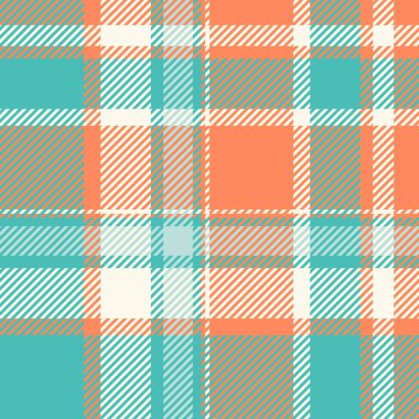 Konforlu tekstil çeki ekose, şık, pürüzsüz vektör tartan. Mavi ve turuncu renk paletinde kanepe desenli kumaş arkaplanı.