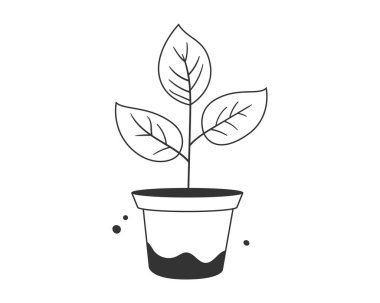 Ev dekorasyonu için saksı vektör simgesi yerleştir. Ev bitkisi siyah beyaz çizgiler çiziyor. Yankı sembolü.