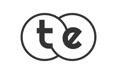 TE şirketinin amblemi, ana hatları yuvarlak ve iki birleşik dairenin logo şablonu, marka kimliği, logotip. Vektör Sonsuzluk sembolü