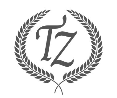 İlk harf T ve Z, TZ monogram logo tasarımı defne çelengi. Kaligrafi yazı tipli lüks amblem.