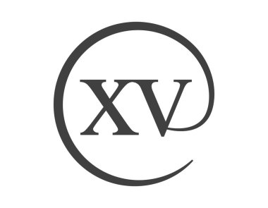 Daire şeklinde e-posta işareti tarzında iki harften XV logosu. İşletme şirketinin X ve V yuvarlak logosu