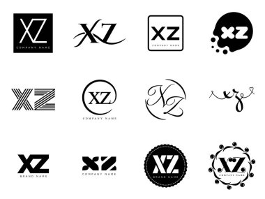XZ logo şirketi şablonu. Harf X ve z logoti. Tasarım elemanları ile farklı klasik serif harfleri ve modern kalın metin ayarla. İlk yazı tipi tipografisi.