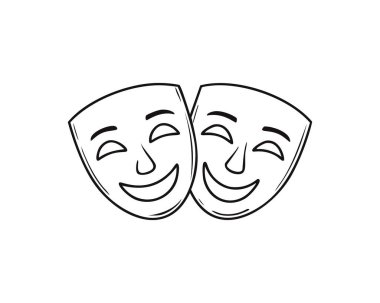 Komedi ve Trajedi Maskeleri. Maskeli Balo, Komik ve Trajik Tiyatro veya Karnaval İkonu.