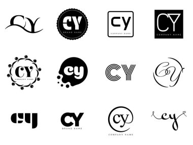 CY logo şirketi şablonu. C harfi ve y logoti. Tasarım elemanları ile farklı klasik serif harfleri ve modern kalın metin ayarla. İlk yazı tipi tipografisi.