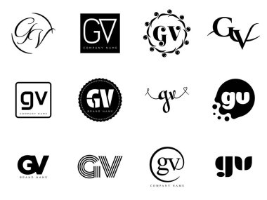 GV logo şirketi şablonu. G harfi ve V logosu. Tasarım elemanları ile farklı klasik serif harfleri ve modern kalın metin ayarla. İlk yazı tipi tipografisi.