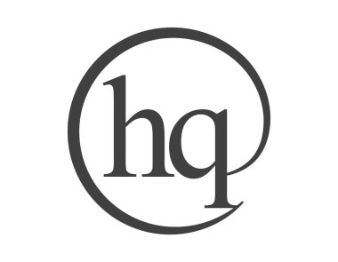 Daire şeklinde e-posta işareti tarzında iki harften oluşan genel merkez logosu. H ve Q iş şirketinin yuvarlak logosu