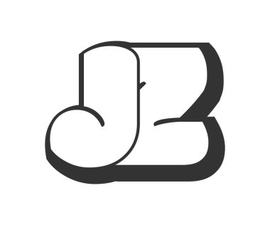JZ logosu, karikatür harfleri, graffiti stili siyah beyaz siluet şeklinde yuvarlak. Festival partisi için modaya uygun J ve Z harf metni, kişisel baş harfler, çocuklar için funky prinky ve web.