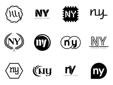 New York logo şirketi şablonu. Harf n ve y logoti. Tasarım elemanları ile farklı klasik serif harfleri ve modern kalın metin ayarla. İlk yazı tipi tipografisi.