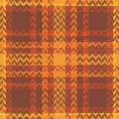 Ekose kontrol deseni turuncu ve kırmızı renklerde. Kusursuz kumaş dokusu. Tartan tekstil baskı tasarımı.