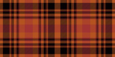 Tercih edilen tekstil kumaş deseni, oturma odası ekoseli ekoseli çek. Turuncu ve siyah renk paletinde şaşırtıcı doku vektör arkaplanı.