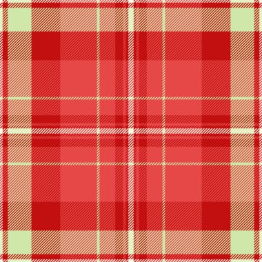 Tam desenli ekose vektör, ketensiz kumaş arka plan. Gül desenli tartan kırmızı ve açık renk paletinde tekstil kontrolü.