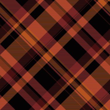 Okula geri dön. Kumaş ekoseli kumaş, zemin döşeme tartan dokusu. Siyah ve turuncu renk paletinde düzgün bir tekstil vektörü..