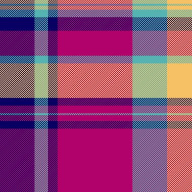 Latin tekstil dokusu arka plan, yatak odası vektör ekose tartan. Pembe ve çivit rengi palette çok kültürlü, kusursuz kumaş denetimi.