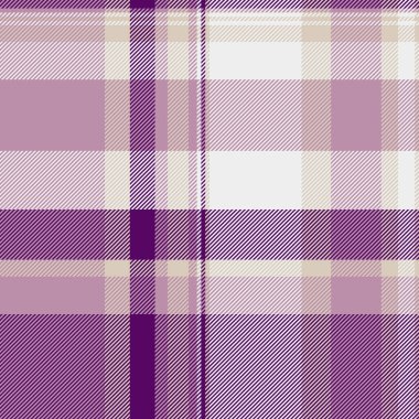 Koltuk dokusu kusursuz, Afrika tartan vektör kumaşı. Noel süsü desenli tekstil arka plan ekoseli pastel ve koyu mor renk paleti.