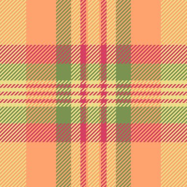 Somon tekstil ekose kumaş, gingham tartan vektör dokusu. Turuncu ve sarı renk paletinde kadınsı, pürüzsüz arka plan şablonu.
