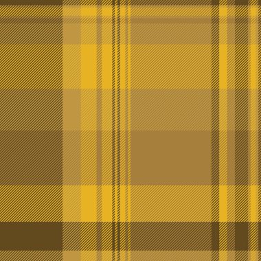 Yastık dokusu dikişsiz kumaş, bahçe kontrolü desenli ekose. Kehribar renk paletinde arkaplan vektör tartan tekstili boyanıyor.