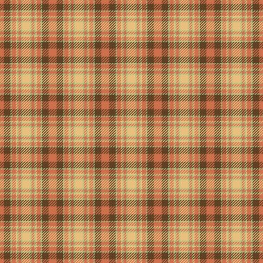İç dikişsiz kumaş tartan, ekoseli kumaş dokusu. Turuncu ve pastel renk paletinde gerçekçi vektör kontrol şablonu.