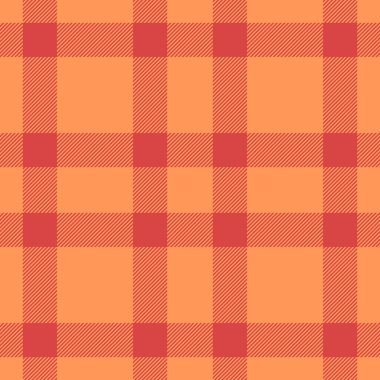 Klasik dikişsiz şablon kontrolü, günlük ekose vektör tartan. Somon kumaşı arkaplan dokusu turuncu ve kırmızı renk paleti.