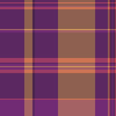 Çocuk kumaşı kusursuz, vektör kontrolü karmaşık tekstil. Tebrik kartı ekose desenli mor ve turuncu renk paleti.