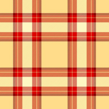 Materyal kumaş ekose kumaş, iplik dokusu deseni. Kehribar ve kırmızı renk paletinde işaretlenmemiş vektör kontrolü.