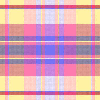 Karalama dokusu kusursuz, vadi kumaşı tartan vektörü. Sarı ve pembe renk paletinde seçili tekstil arkaplanı.
