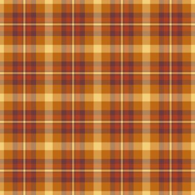 Ambalajsız tartan, sonbahar kumaş arkaplan dokusu. Turuncu ve kırmızı renk paletinde şehvetli vektör ekoseli tekstil deseni.