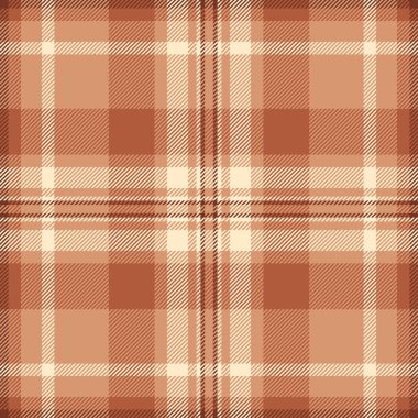 İpeksi ekose desenli tartan, dikişsiz arkaplan kumaşı. Turuncu ve beyazlatılmış badem rengi paletinde geniş kontrol dokusu vektörü.