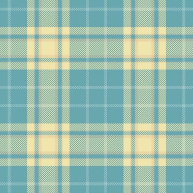 Kusursuz kumaş kontrolü, sevgililer günü desenli ekose arka plan. Sonsuz tartan desenli tekstil vektörü Cyan ve soluk altın çubuk renk paletinde.