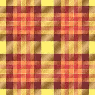 Resmi özgeçmiş kontrolü, günlük doku tekstil vektörü. Peçete desenli ekose kumaş kırmızı ve sarı renk paleti.