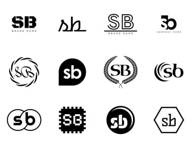 SB logo şirketi şablonu. Harfler ve B logoti. Tasarım elemanları ile farklı klasik serif harfleri ve modern kalın metin ayarla. İlk yazı tipi tipografisi.