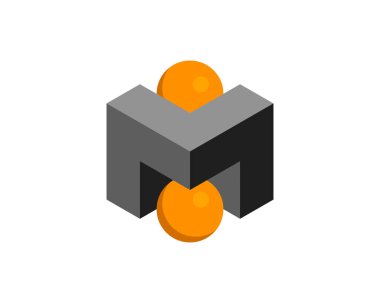 Küp logosu, geometrik vektör tasarımı. Kutu logoti şirketi, piksel biçiminde moda teknoloji amblemi.