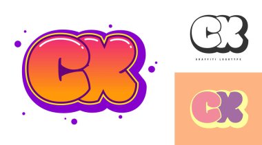 Festival ya da parti için CX logo tasarımı. Graffiti tarzında C ve X harfleri. Yazı tipi tipografisinin yaratıcı modern harfleri. Çocukların trend logoti ya da kimliği.