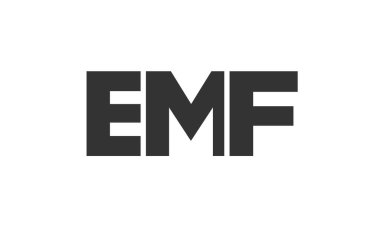 Güçlü ve modern kalın metinli EMF logo tasarım şablonu. Basit ve minimal tipografi içeren ilk tabanlı vektör logosu. Moda şirket kimliği.