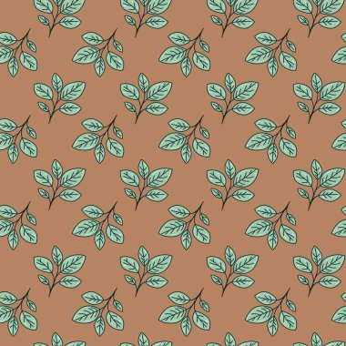 El çizimi çiçek desenli vektör tasarımı. Bitki ve yaprak ile basit bir süs. Kumaş baskı kumaşı.