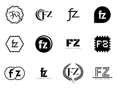 FZ logo company template. Letter f and z logotype. Set different classic serif lettering and modern bold text with design elements. Initial font typography. clipart