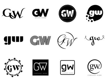 GW logo şirketi şablonu. G ve W harfleri logoti. Tasarım elemanları ile farklı klasik serif harfleri ve modern kalın metin ayarla. İlk yazı tipi tipografisi.