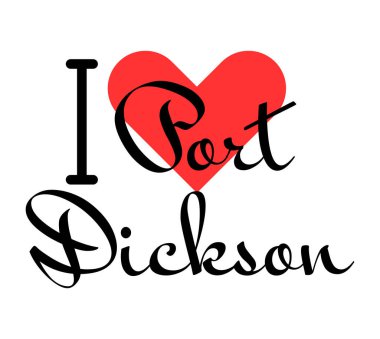 I love Port Dickson, city of Malaysia. Hand drawn letters with red heart. Vector illustration lettering, modern design clipart