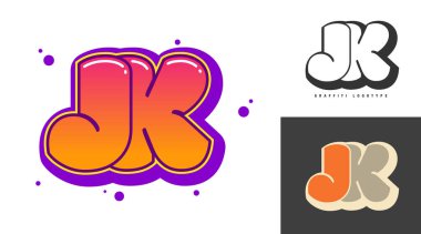 Festival ya da parti için JK logo tasarımı. Graffiti tarzında J ve K harfleri. Yazı tipi tipografisinin yaratıcı modern harfleri. Çocukların trend logoti ya da kimliği.