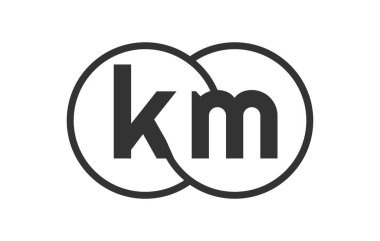 KM işletme amblemi ana hatları yuvarlak ve K M harfleri ile birleşmiş iki dairenin logo şablonu, marka kimliği, logotype. Vektör Sonsuzluk sembolü