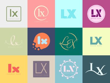 LX logo company template. Letter l and x logotype. Set different classic serif lettering and modern bold text with design elements. Initial font typography. clipart