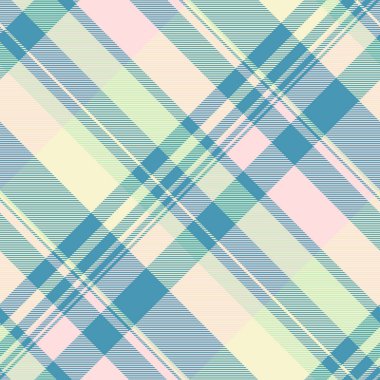 Piksel özgeçmiş kontrolü, tekstil dikişsiz vektörü bantla. Renkli ekose desen desenli ışık ve cyan renk paleti.
