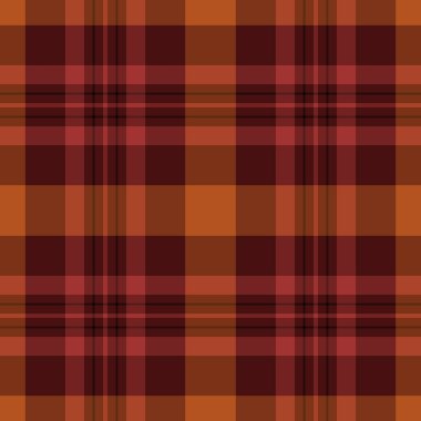 Şık ekose desenli, sırt desenli, dikişsiz. Damask tartan kumaş vektör arkaplanı kırmızı ve koyu renk paleti.