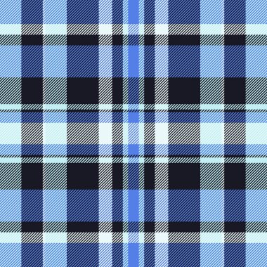 Deko desenli vektör tartan, zemin taraması kusursuz. Siyah ve mavi renk paletinde küçük desenli tekstil ekose kumaş.