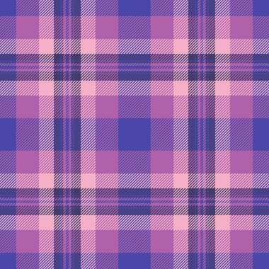 Canlı kumaş arkaplan dokusu, ekoseli ekoseli kumaş dikişsiz. indigo ve morumsu renk paletinde tekstil vektör desenini doğrusal kontrol et.